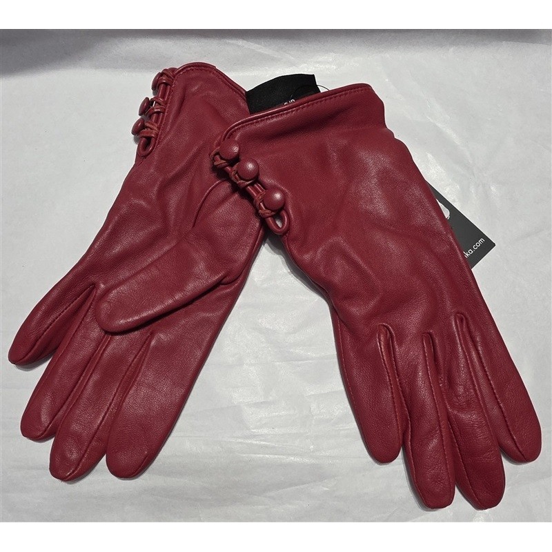 Nwt Badgley Mischka Button Leather Touchscreen Gloves Sm Red #78238